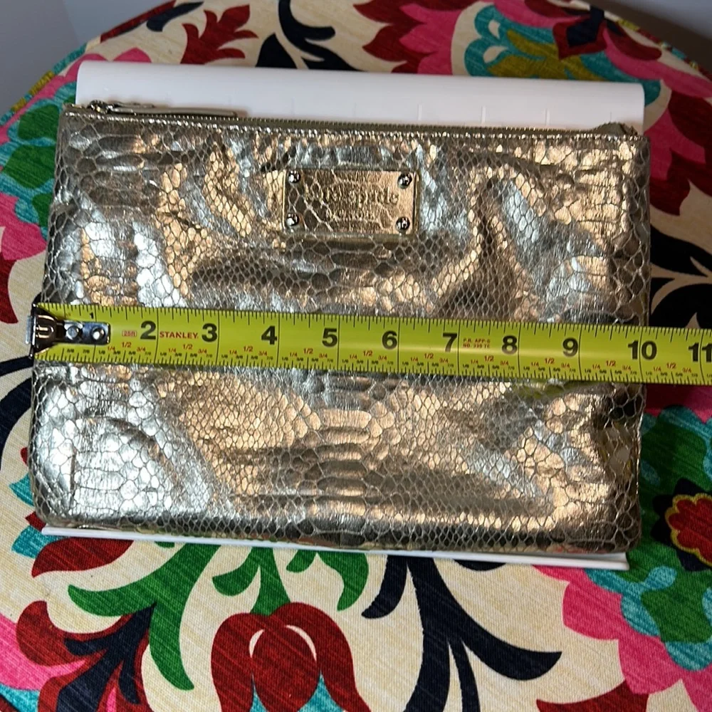 Kate Spade Foiled Pouch Makeup Bag Clutch Snake Print Gold - Picture 6 of 9